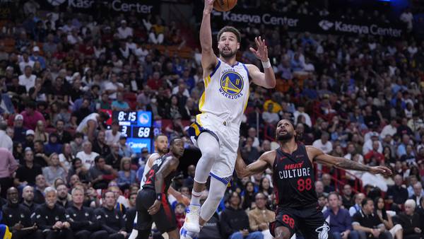 Thompson scores 28, Golden State runs away in 2nd half to top Miami 113-92
