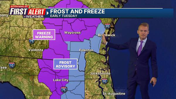 Light frost on Monday night, cool but nice winter temperatures for Jacksonville area on Tuesday