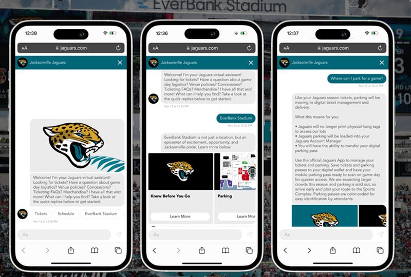 The Jacksonville Jaguars launched an AI chatbot that acts as a virtual concierge for those heading to EverBank Stadium.