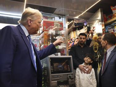 Trump goes from court to campaign at a bodega in his heavily Democratic hometown
