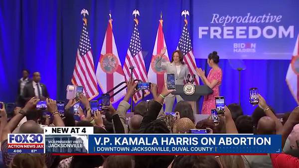 Vice President Harris pins Florida’s six-week abortion ban on Trump during Jacksonville stop