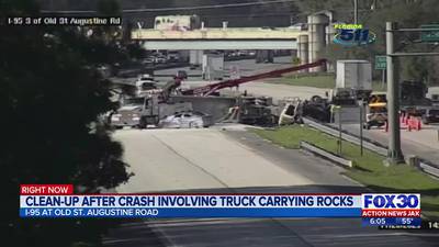 Lanes back open on I-95 SB at Old St. Augustine Road after crash involving rock truck