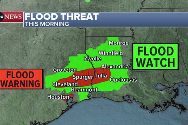Severe thunderstorm watch in effect in parts of Texas, Louisiana, as rain soaks region