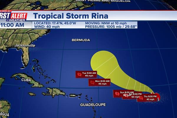 Tropical Storm Rina forms in the Central Atlantic